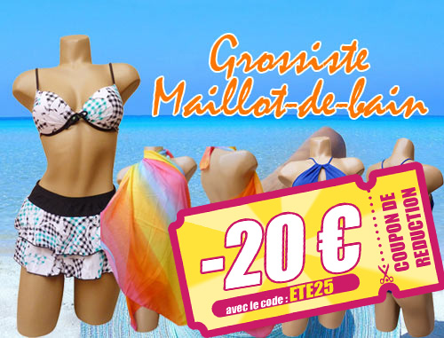 2020 : Grossiste Maillot de Bain vous propose de découvrir ses maillots de bain pour Homme, shorts, boxers, slips ou bermudas pour Femme, 1, 2 ou 3 pièces, pour Enfant et ses accessoires, sacs, serviettes...